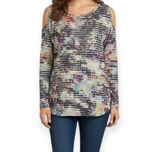 Weston Cold Shoulder Sweater - Women's Small - Multi-Color Abstract Knit